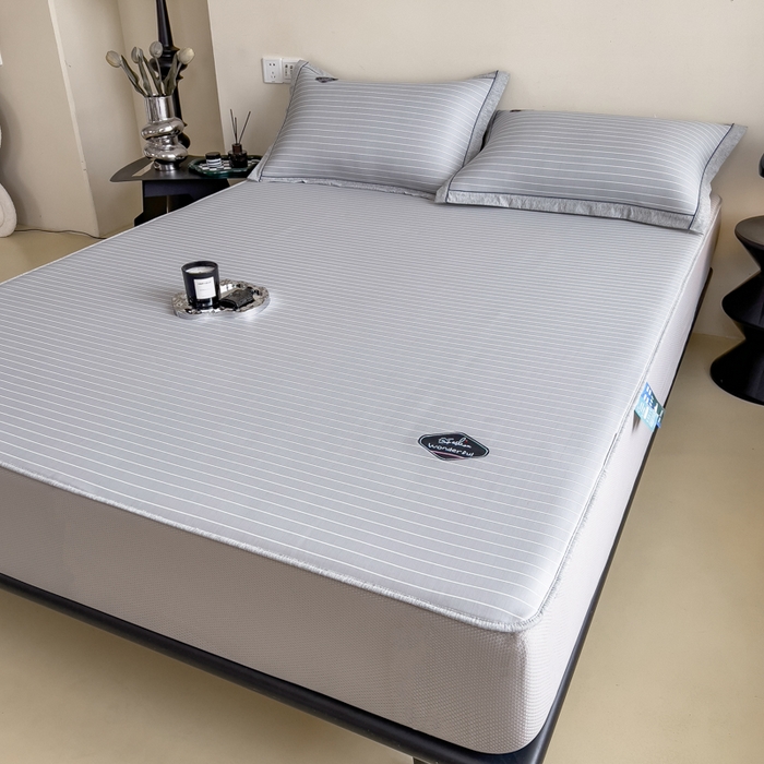 91家纺网 家纺一手货源 找家纺 印季家纺 2026新款凉感系列-丝滑凉感丝软席（床笠款） 条纹-灰色