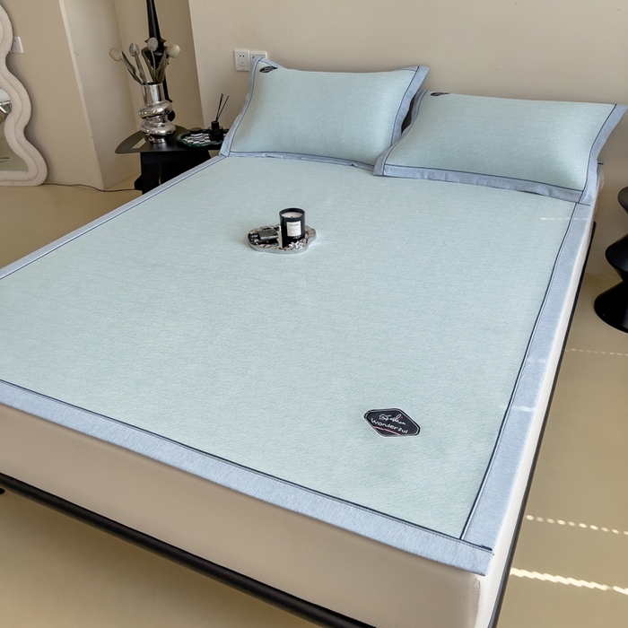 91家纺网 家纺一手货源 找家纺 印季家纺 2026新款凉感系列-丝滑凉感丝软席（床笠款） 肌理纹-蓝色