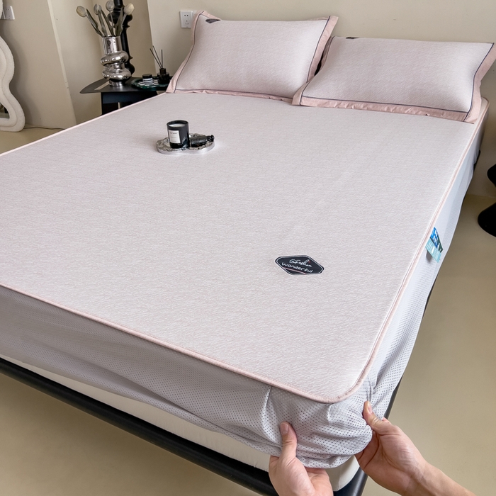 91家纺网 家纺一手货源 找家纺 印季家纺 2026新款凉感系列-丝滑凉感丝软席（床笠款） 肌理纹-粉色