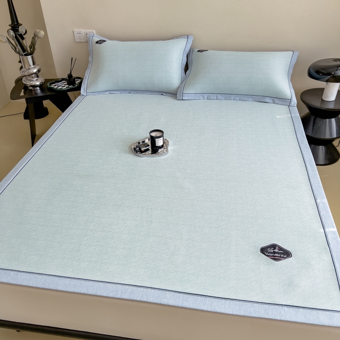 91家纺网 家纺一手货源 找家纺 印季家纺 2026新款凉感系列-丝滑凉感丝软席（床笠款） 肌理纹-蓝色