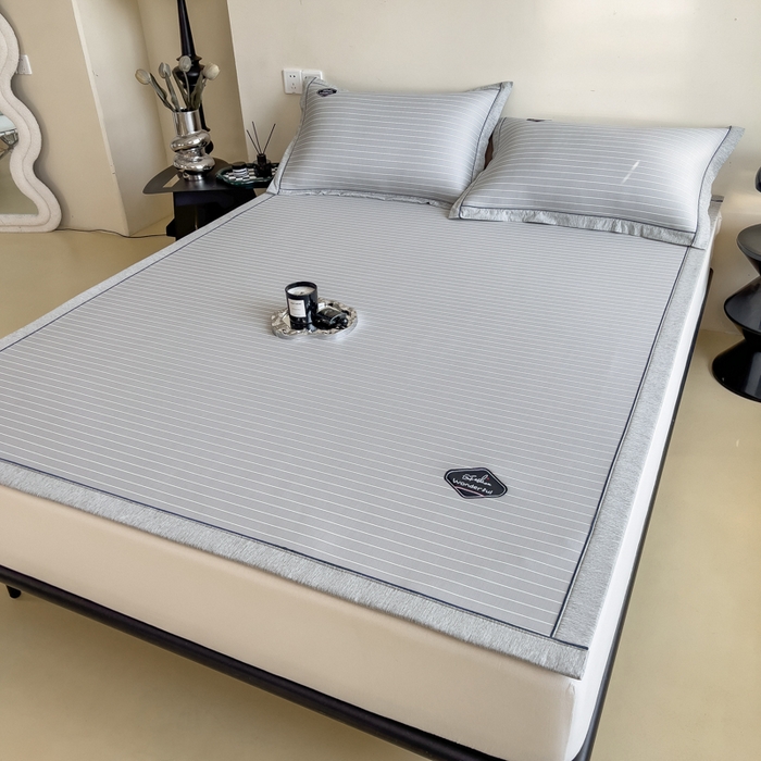 91家纺网 家纺一手货源 找家纺 印季家纺 2026新款凉感系列-丝滑凉感丝软席（床笠款） 条纹-灰色