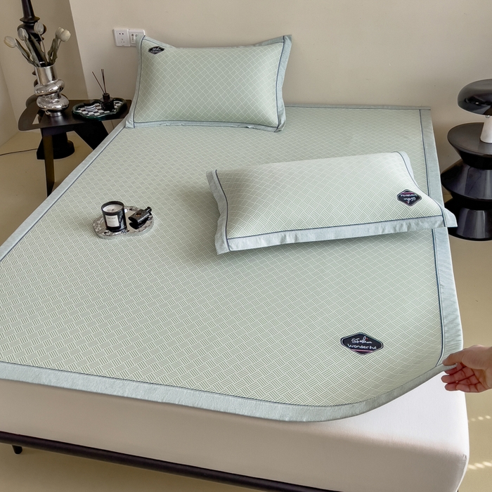 91家纺网 家纺一手货源 找家纺 印季家纺 2026新款凉感系列-丝滑凉感丝软席（床笠款） 交织-绿色