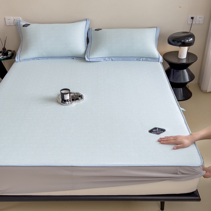 91家纺网 家纺一手货源 找家纺 印季家纺 2026新款凉感系列-丝滑凉感丝软席（床笠款） 肌理纹-蓝色