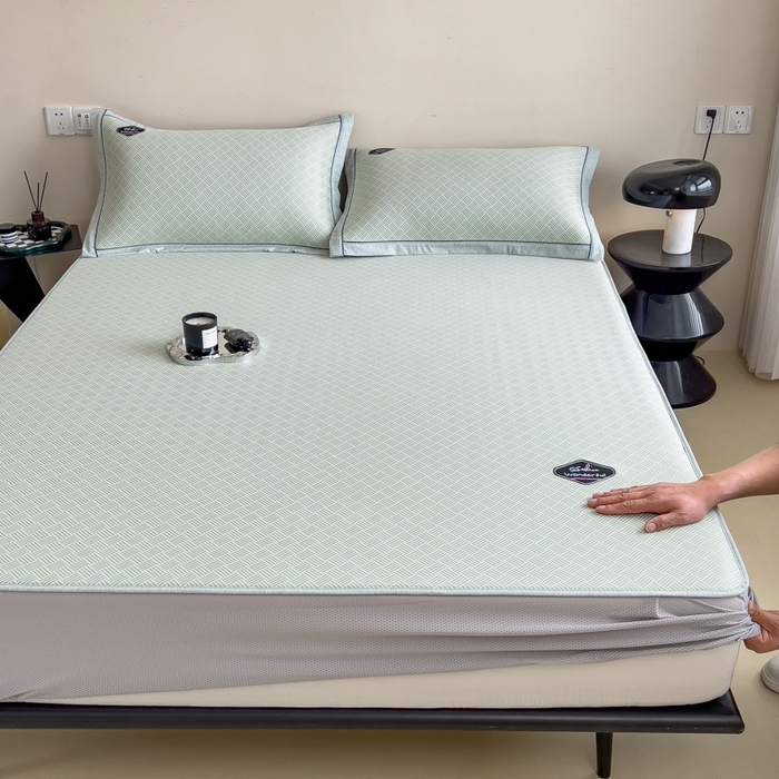 91家纺网 家纺一手货源 找家纺 印季家纺 2026新款凉感系列-丝滑凉感丝软席（床笠款） 交织-绿色