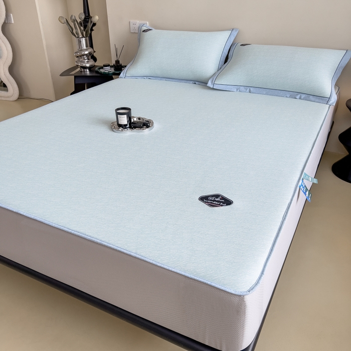 91家纺网 家纺一手货源 找家纺 印季家纺 2026新款凉感系列-丝滑凉感丝软席（床笠款） 肌理纹-蓝色