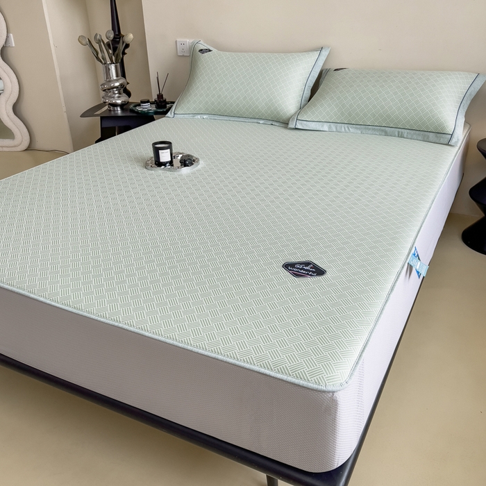 91家纺网 家纺一手货源 找家纺 印季家纺 2026新款凉感系列-丝滑凉感丝软席（床笠款） 交织-绿色