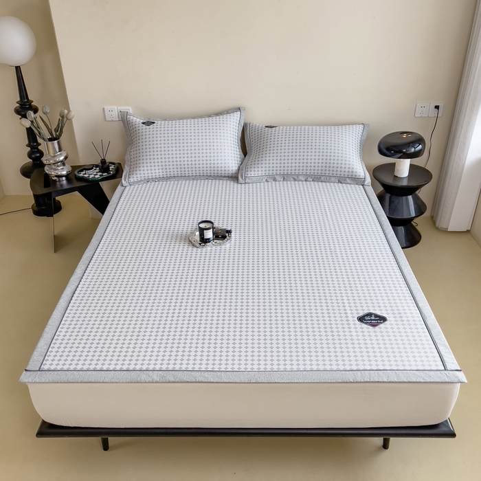 91家纺网 家纺一手货源 找家纺 印季家纺 2026新款凉感系列-丝滑凉感丝软席（床笠款） 圆点-灰色