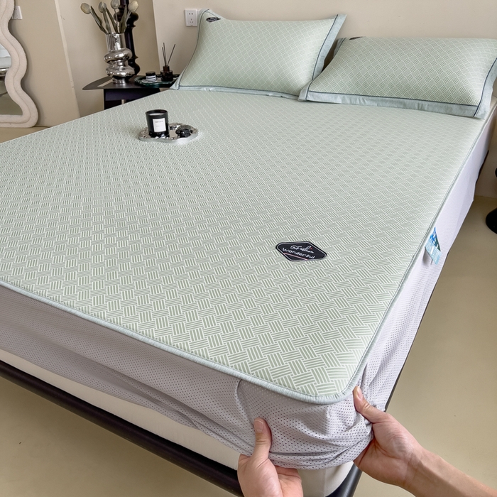 91家纺网 家纺一手货源 找家纺 印季家纺 2026新款凉感系列-丝滑凉感丝软席（床笠款） 交织-绿色