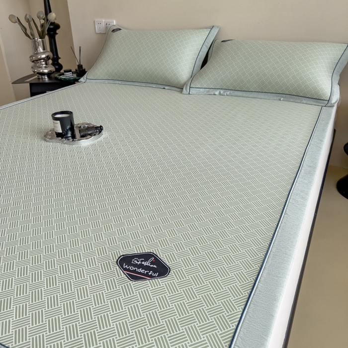 91家纺网 家纺一手货源 找家纺 印季家纺 2026新款凉感系列-丝滑凉感丝软席（床笠款） 交织-绿色