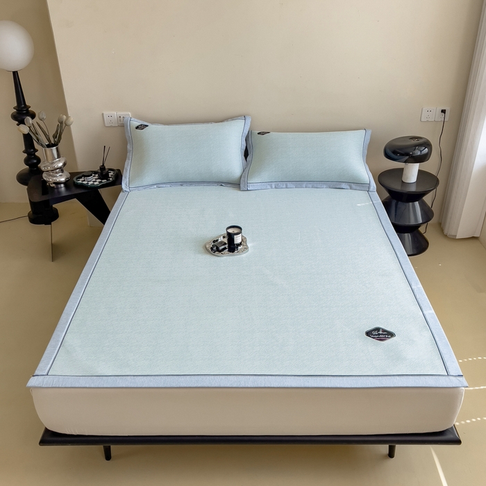 91家纺网 家纺一手货源 找家纺 印季家纺 2026新款凉感系列-丝滑凉感丝软席（床笠款） 肌理纹-蓝色