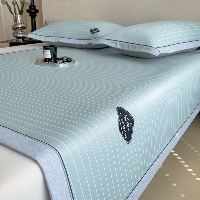 91家纺网 家纺一手货源 找家纺 印季家纺 2026新款凉感系列-丝滑凉感丝软席（床笠款） 条纹-蓝色