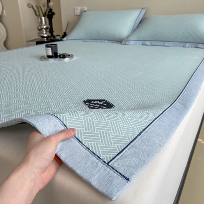 91家纺网 家纺一手货源 找家纺 印季家纺 2026新款凉感系列-丝滑凉感丝软席（床笠款） 交织-蓝色