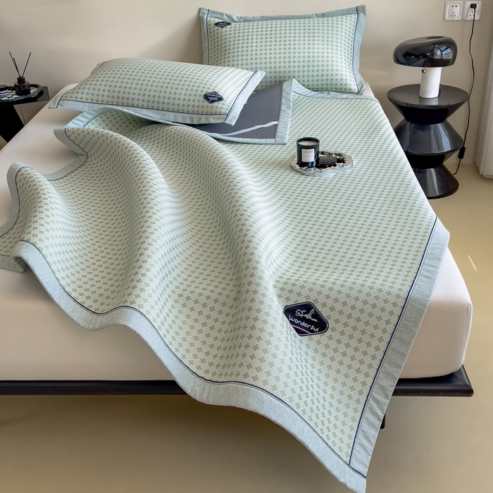 91家纺网 家纺一手货源 找家纺 印季家纺 2026新款凉感系列-丝滑凉感丝软席（床笠款） 圆点-绿色