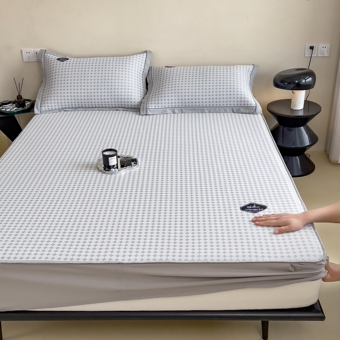 91家纺网 家纺一手货源 找家纺 印季家纺 2026新款凉感系列-丝滑凉感丝软席（床笠款） 圆点-灰色