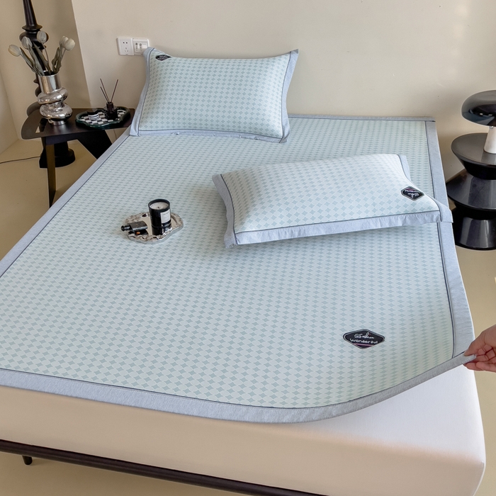 91家纺网 家纺一手货源 找家纺 印季家纺 2026新款凉感系列-丝滑凉感丝软席（床笠款） 圆点-蓝色