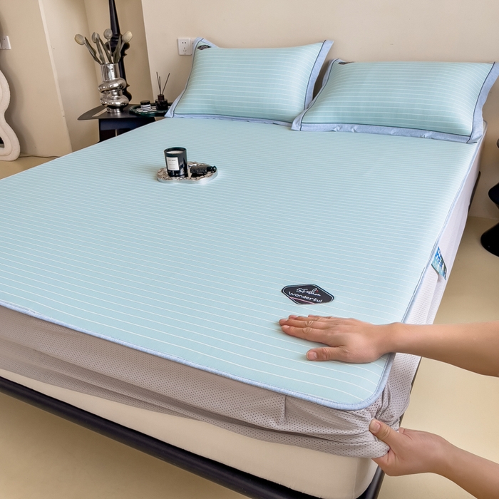 印季家纺 2026新款凉感系列-丝滑凉感丝软席（床笠款） 条纹-蓝色