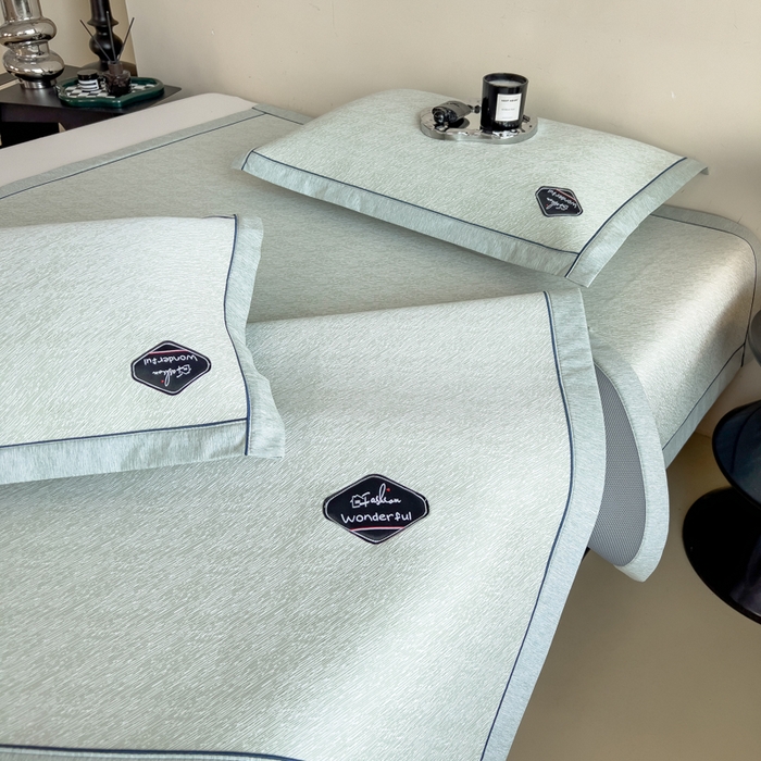 91家纺网 家纺一手货源 找家纺 印季家纺 2026新款凉感系列-丝滑凉感丝软席（床笠款） 肌理纹-绿色