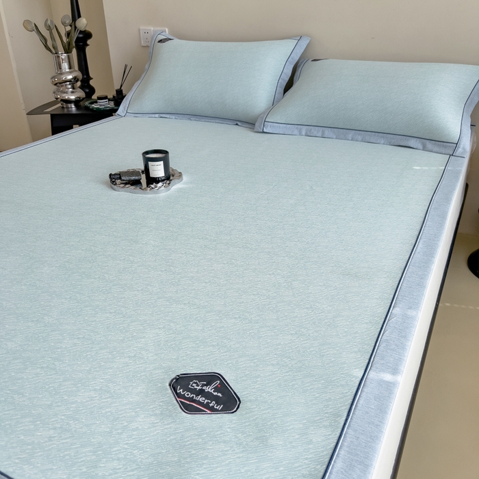 91家纺网 家纺一手货源 找家纺 印季家纺 2026新款凉感系列-丝滑凉感丝软席（床笠款） 肌理纹-蓝色