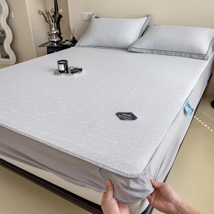 91家纺网 家纺一手货源 找家纺 印季家纺 2026新款凉感系列-丝滑凉感丝软席（床笠款） 肌理纹-灰色