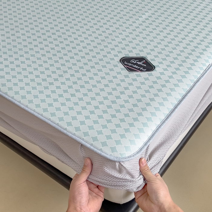 91家纺网 家纺一手货源 找家纺 印季家纺 2026新款凉感系列-丝滑凉感丝软席（床笠款） 圆点-蓝色