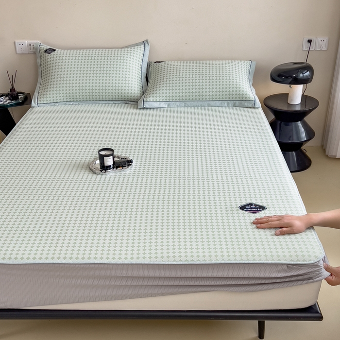 91家纺网 家纺一手货源 找家纺 印季家纺 2026新款凉感系列-丝滑凉感丝软席（床笠款） 圆点-绿色