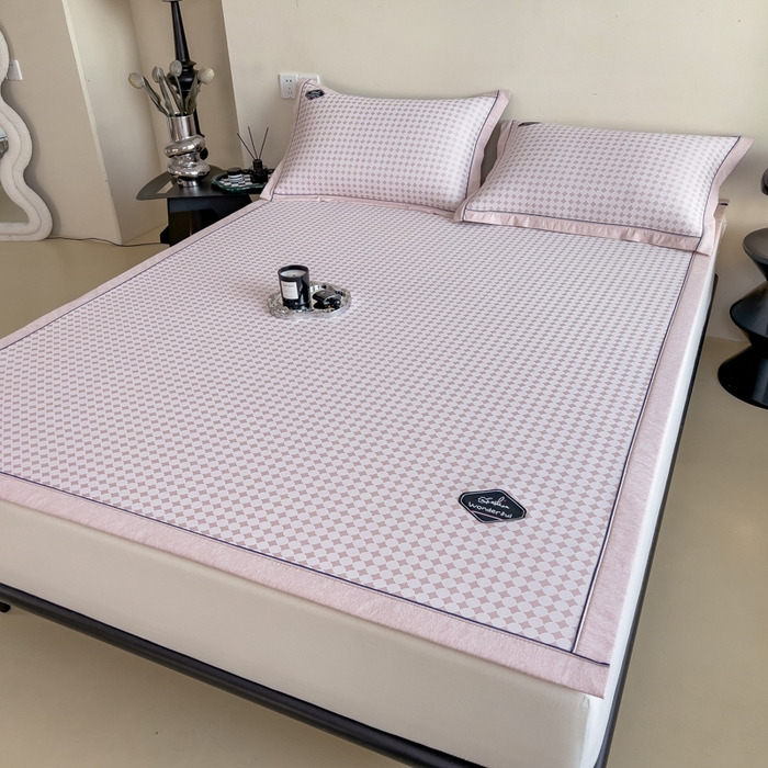 91家纺网 家纺一手货源 找家纺 印季家纺 2026新款凉感系列-丝滑凉感丝软席（床笠款） 圆点-粉色