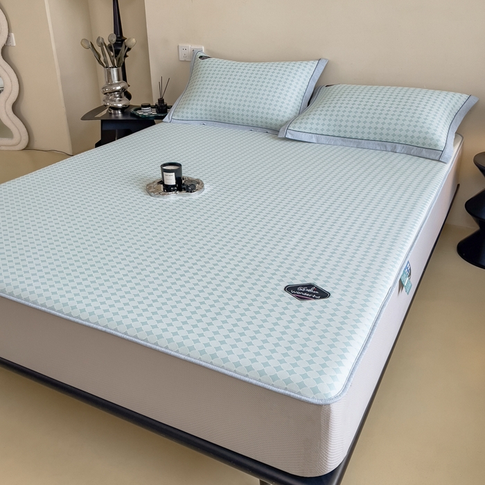 91家纺网 家纺一手货源 找家纺 印季家纺 2026新款凉感系列-丝滑凉感丝软席（床笠款） 圆点-蓝色