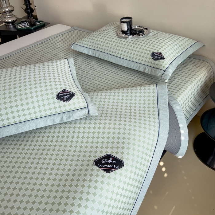 91家纺网 家纺一手货源 找家纺 印季家纺 2026新款凉感系列-丝滑凉感丝软席（床笠款） 圆点-绿色