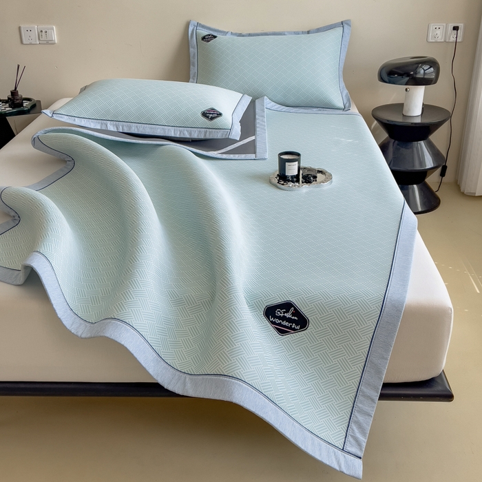 91家纺网 家纺一手货源 找家纺 印季家纺 2026新款凉感系列-丝滑凉感丝软席（床笠款） 交织-蓝色