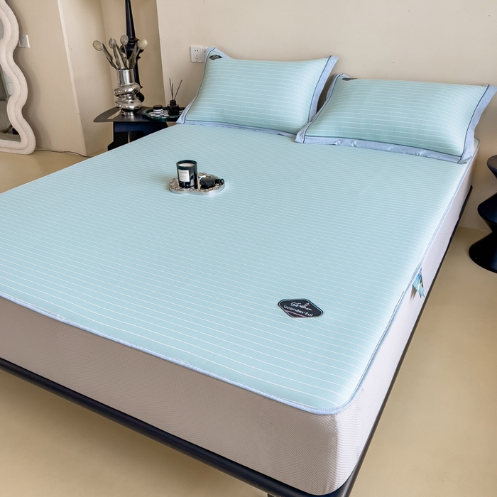 91家纺网 家纺一手货源 找家纺 印季家纺 2026新款凉感系列-丝滑凉感丝软席（床笠款） 条纹-蓝色