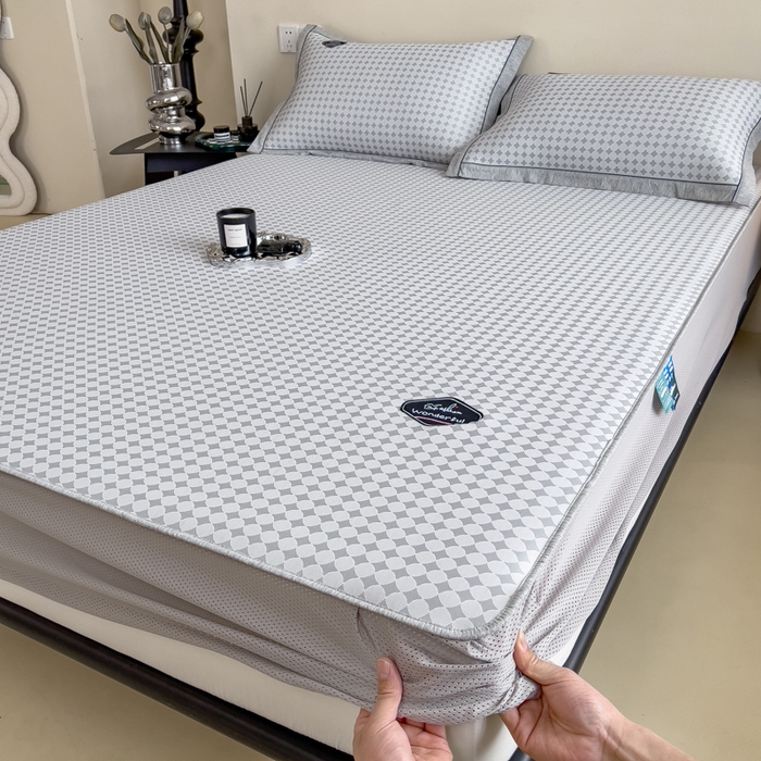 91家纺网 家纺一手货源 找家纺 印季家纺 2026新款凉感系列-丝滑凉感丝软席（床笠款） 圆点-灰色