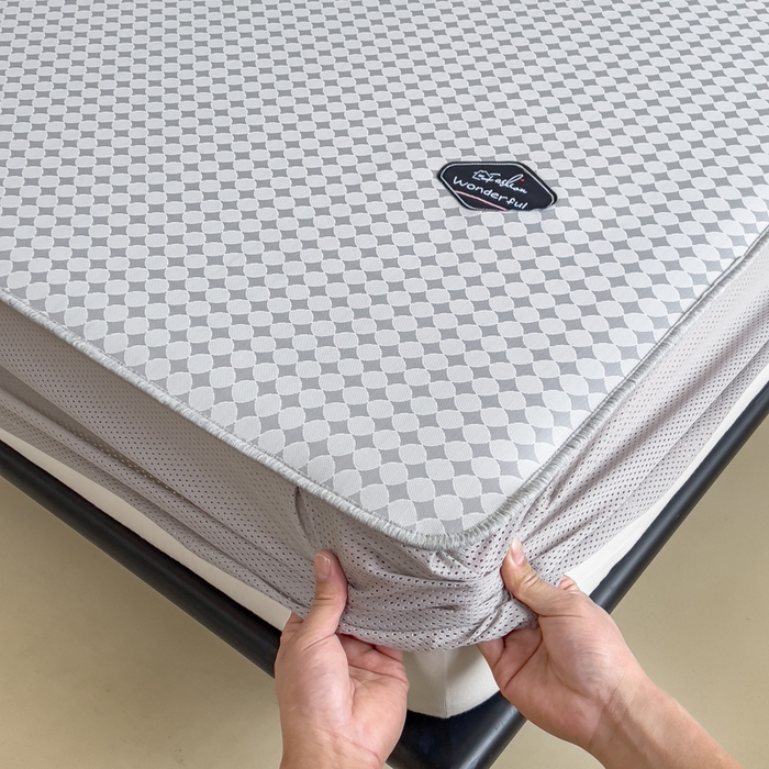 91家纺网 家纺一手货源 找家纺 印季家纺 2026新款凉感系列-丝滑凉感丝软席（床笠款） 圆点-灰色