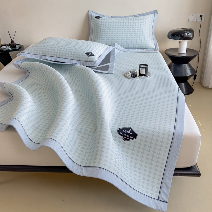 91家纺网 家纺一手货源 找家纺 印季家纺 2026新款凉感系列-丝滑凉感丝软席（床笠款） 圆点-蓝色