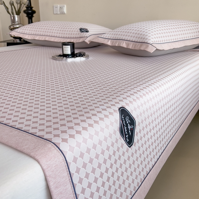 91家纺网 家纺一手货源 找家纺 印季家纺 2026新款凉感系列-丝滑凉感丝软席（床笠款） 圆点-粉色