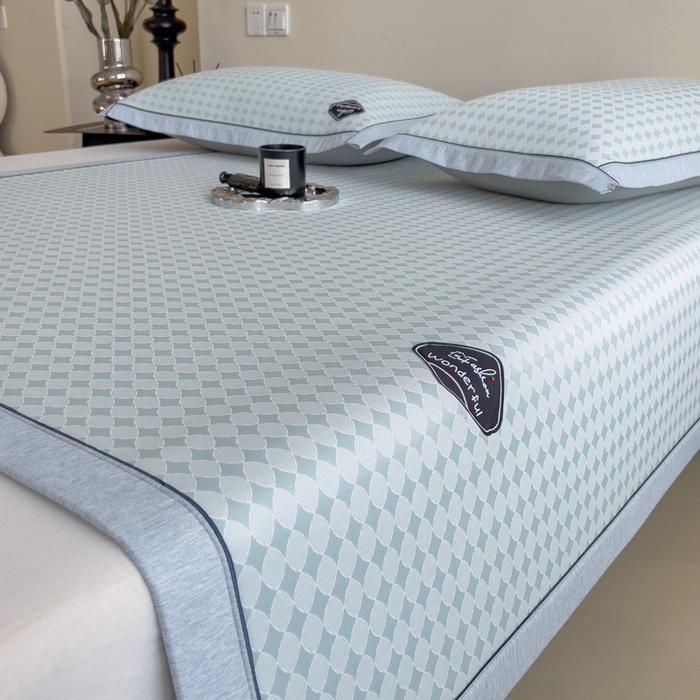 91家纺网 家纺一手货源 找家纺 印季家纺 2026新款凉感系列-丝滑凉感丝软席（床笠款） 圆点-蓝色