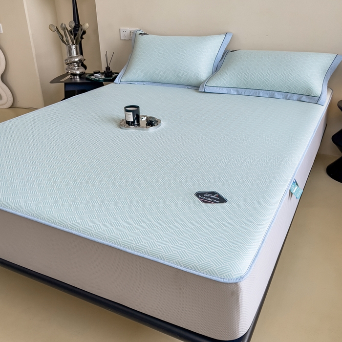 91家纺网 家纺一手货源 找家纺 印季家纺 2026新款凉感系列-丝滑凉感丝软席（床笠款） 交织-蓝色