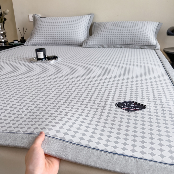 91家纺网 家纺一手货源 找家纺 印季家纺 2026新款凉感系列-丝滑凉感丝软席（床笠款） 圆点-灰色