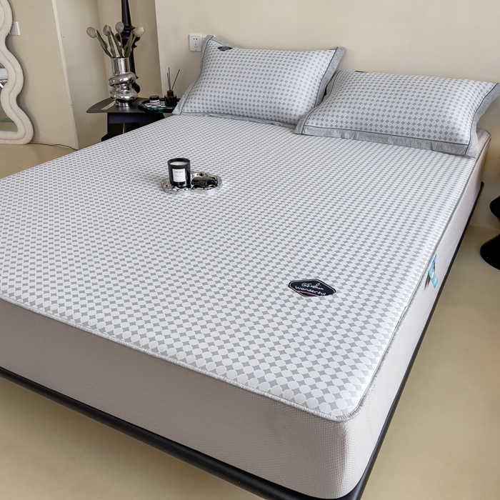 91家纺网 家纺一手货源 找家纺 印季家纺 2026新款凉感系列-丝滑凉感丝软席（床笠款） 圆点-灰色