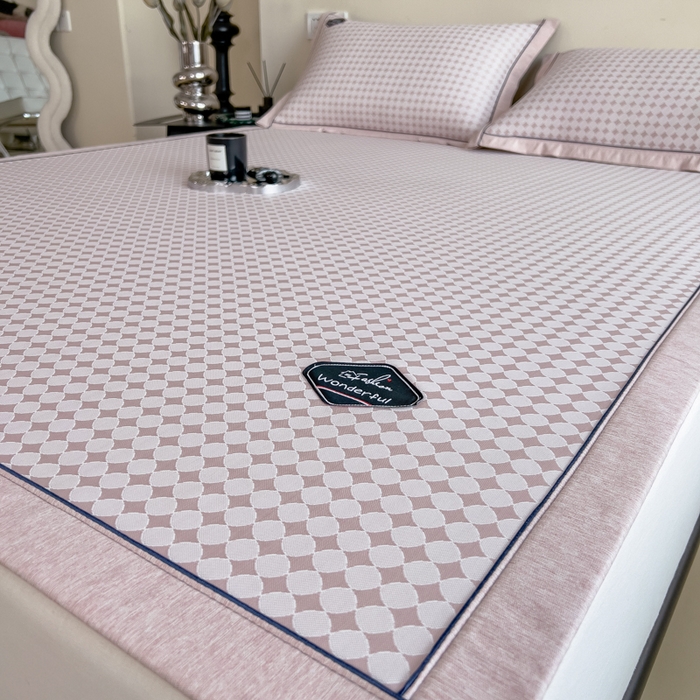 91家纺网 家纺一手货源 找家纺 印季家纺 2026新款凉感系列-丝滑凉感丝软席（床笠款） 圆点-粉色