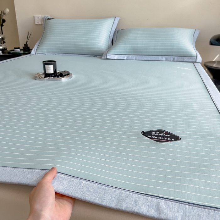 91家纺网 家纺一手货源 找家纺 印季家纺 2026新款凉感系列-丝滑凉感丝软席（床笠款） 条纹-蓝色