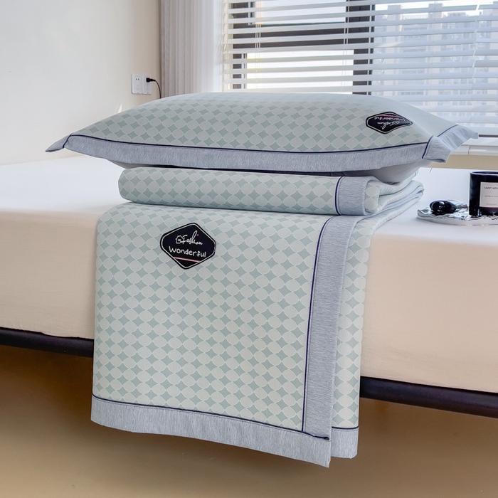 91家纺网 家纺一手货源 找家纺 印季家纺 2026新款凉感系列-丝滑凉感丝软席（床笠款） 圆点-蓝色