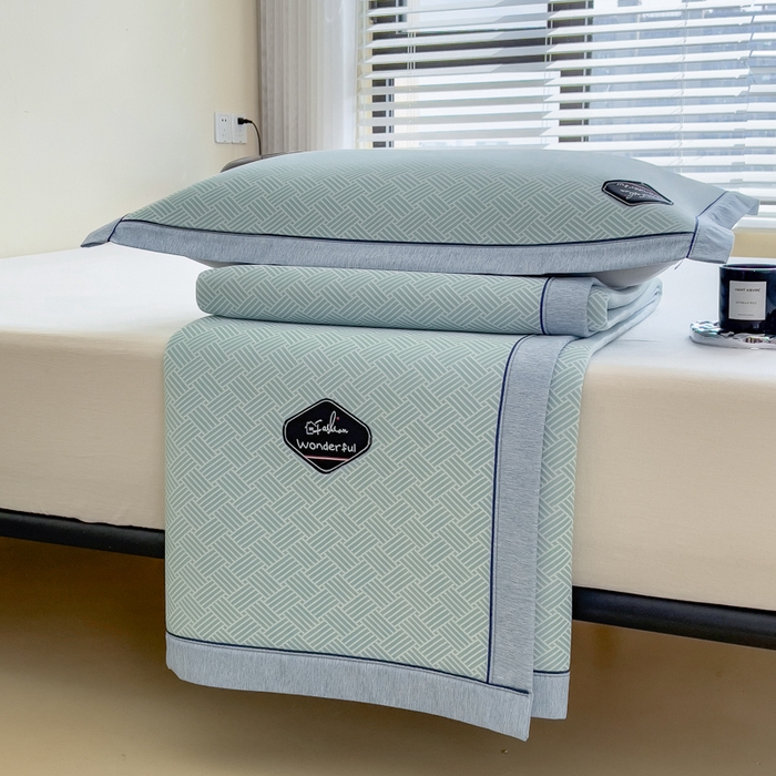 91家纺网 家纺一手货源 找家纺 印季家纺 2026新款凉感系列-丝滑凉感丝软席（床笠款） 交织-蓝色