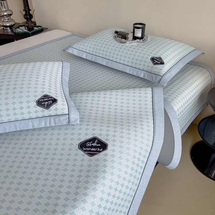 91家纺网 家纺一手货源 找家纺 印季家纺 2026新款凉感系列-丝滑凉感丝软席（床笠款） 圆点-蓝色