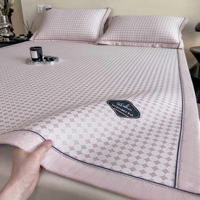 91家纺网 家纺一手货源 找家纺 印季家纺 2026新款凉感系列-丝滑凉感丝软席（床笠款） 圆点-粉色