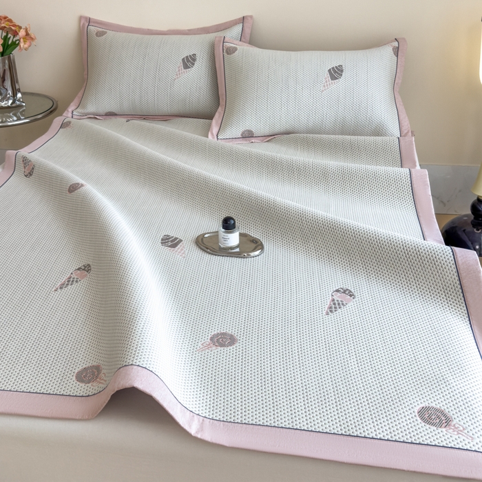 91家纺网 家纺一手货源 找家纺 印季家纺 2026新款三色提花冰爽凉感丝泡泡软席凉席席子 冰淇淋