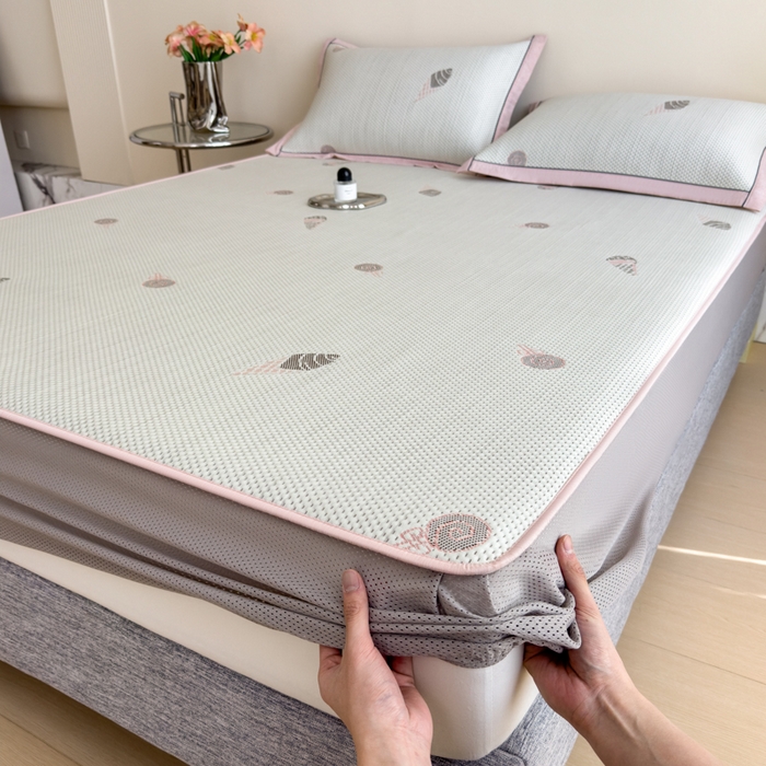 91家纺网 家纺一手货源 找家纺 印季家纺 2026新款三色提花冰爽凉感丝泡泡软席凉席席子 冰淇淋