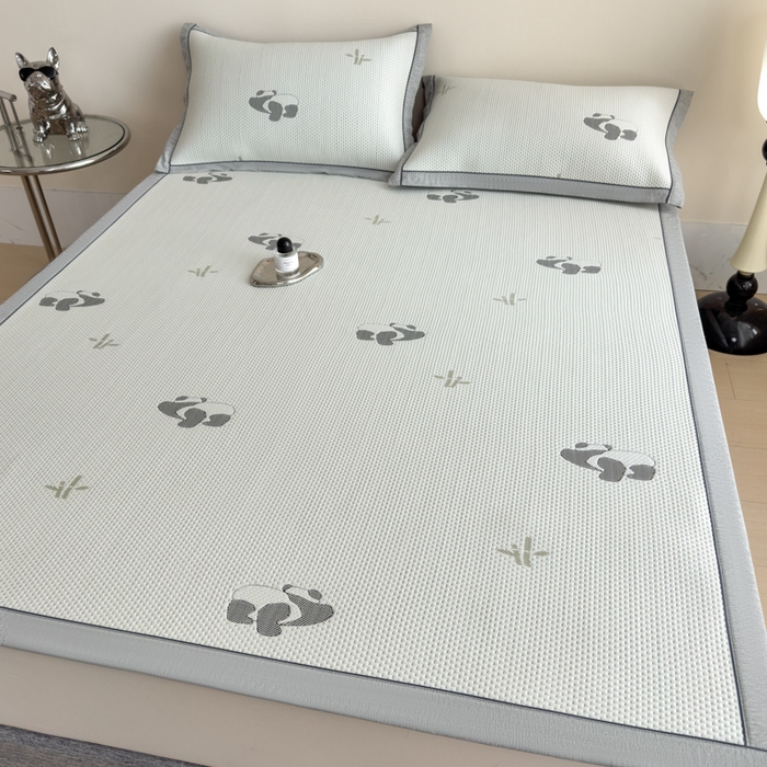 91家纺网 家纺一手货源 找家纺 印季家纺 2026新款三色提花冰爽凉感丝泡泡软席凉席席子 熊猫