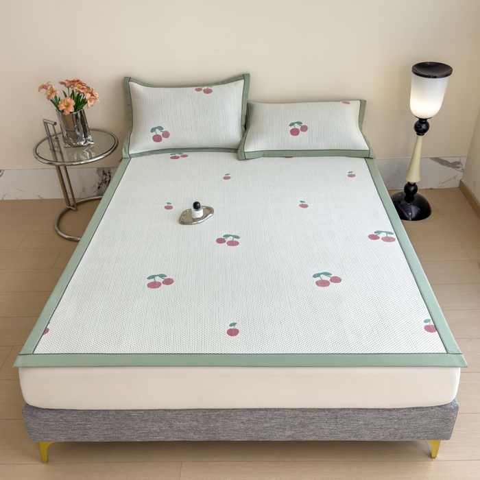 印季家纺 2026新款三色提花冰爽凉感丝泡泡软席凉席席子 樱桃