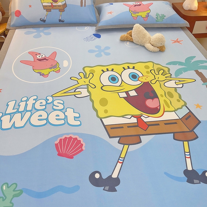 91家纺网 家纺一手货源 找家纺 云恋家纺 2026春夏新款大阪卡通冰丝凉席席子空调软席套件 大阪-海底海绵宝宝