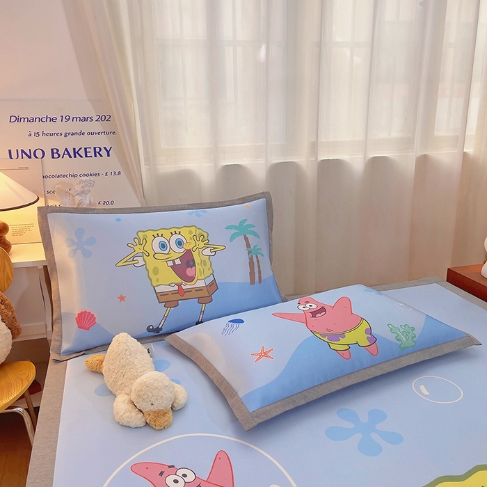 91家纺网 家纺一手货源 找家纺 云恋家纺 2026春夏新款大阪卡通冰丝凉席席子空调软席套件 大阪-海底海绵宝宝